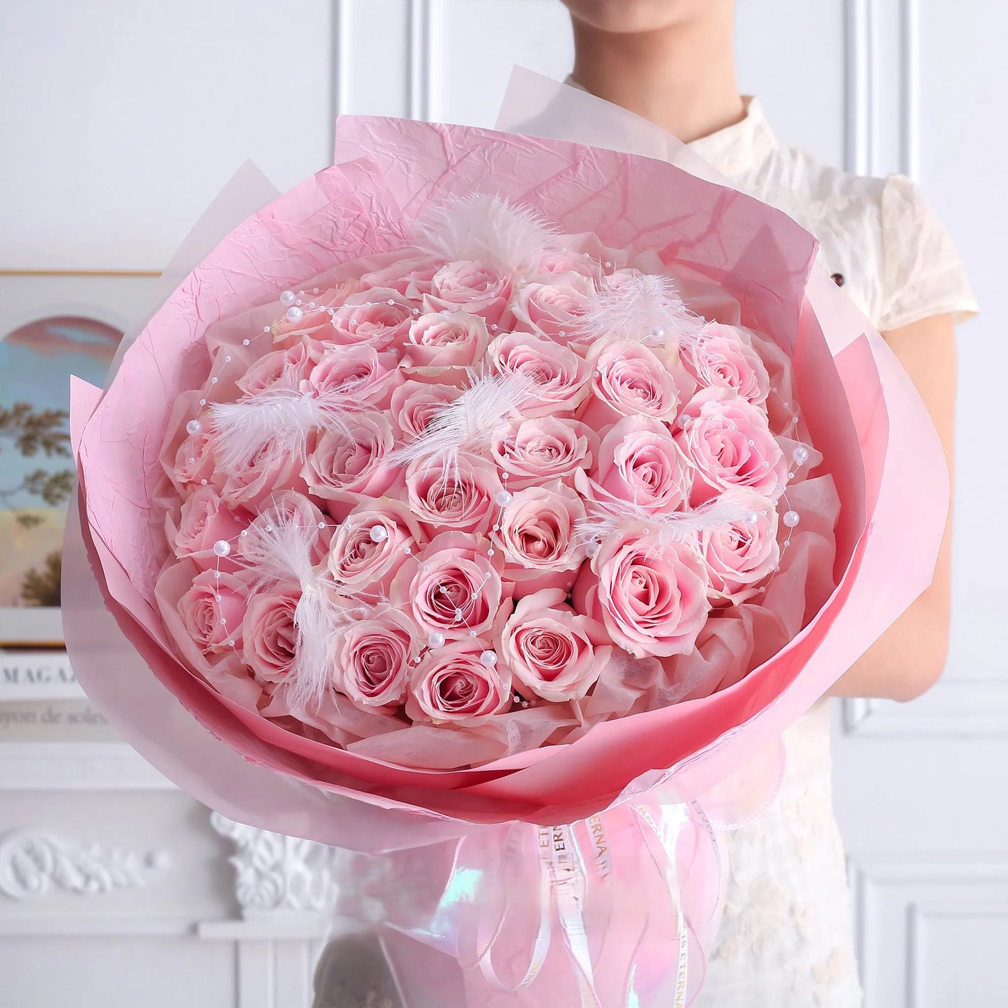 33/52 枝粉雪山玫瑰鮮花束【浪漫寵溺】Pink Rose Fresh Bouquet