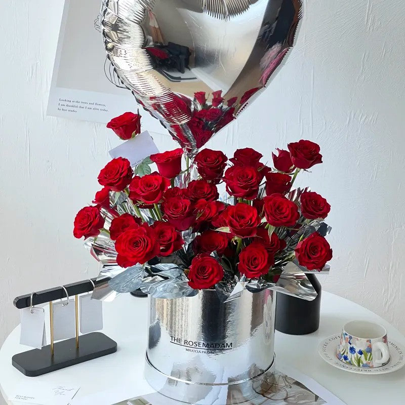 【情人】33枝紅玫瑰鮮花桶