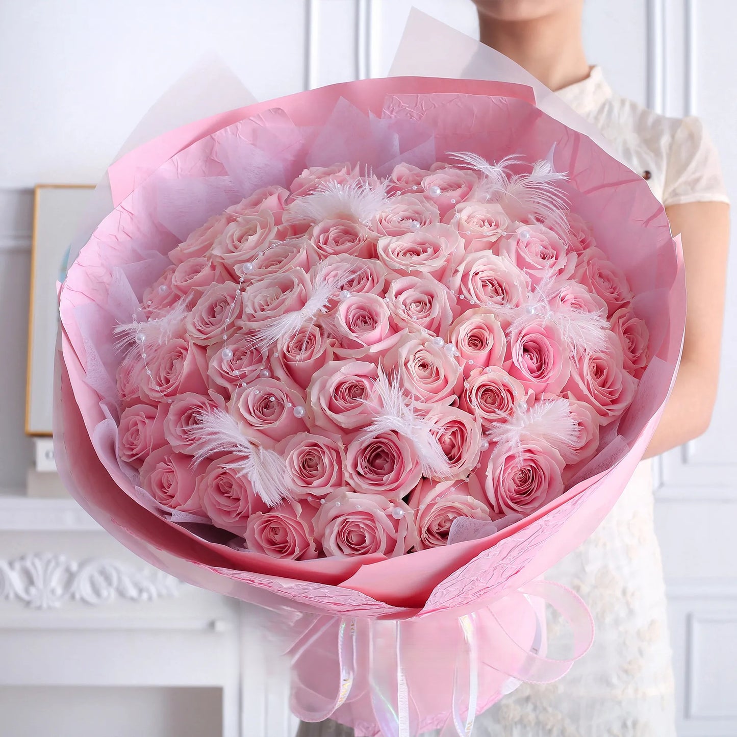33/52 枝粉雪山玫瑰鮮花束【浪漫寵溺】Pink Rose Fresh Bouquet