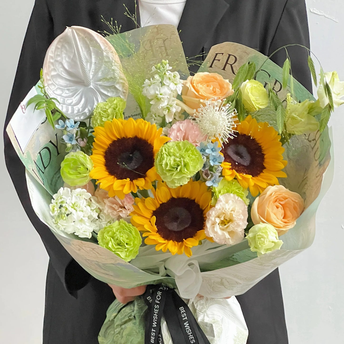 【熱烈明媚】向日葵康乃馨香檳玫瑰混搭鮮花束