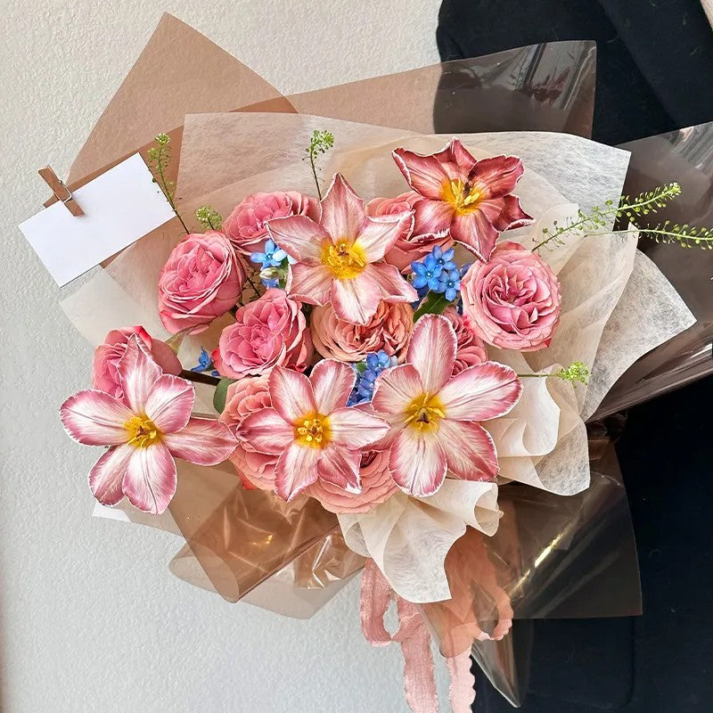 【浪漫長街】卡布奇諾玫瑰鬱金香混搭鮮花束