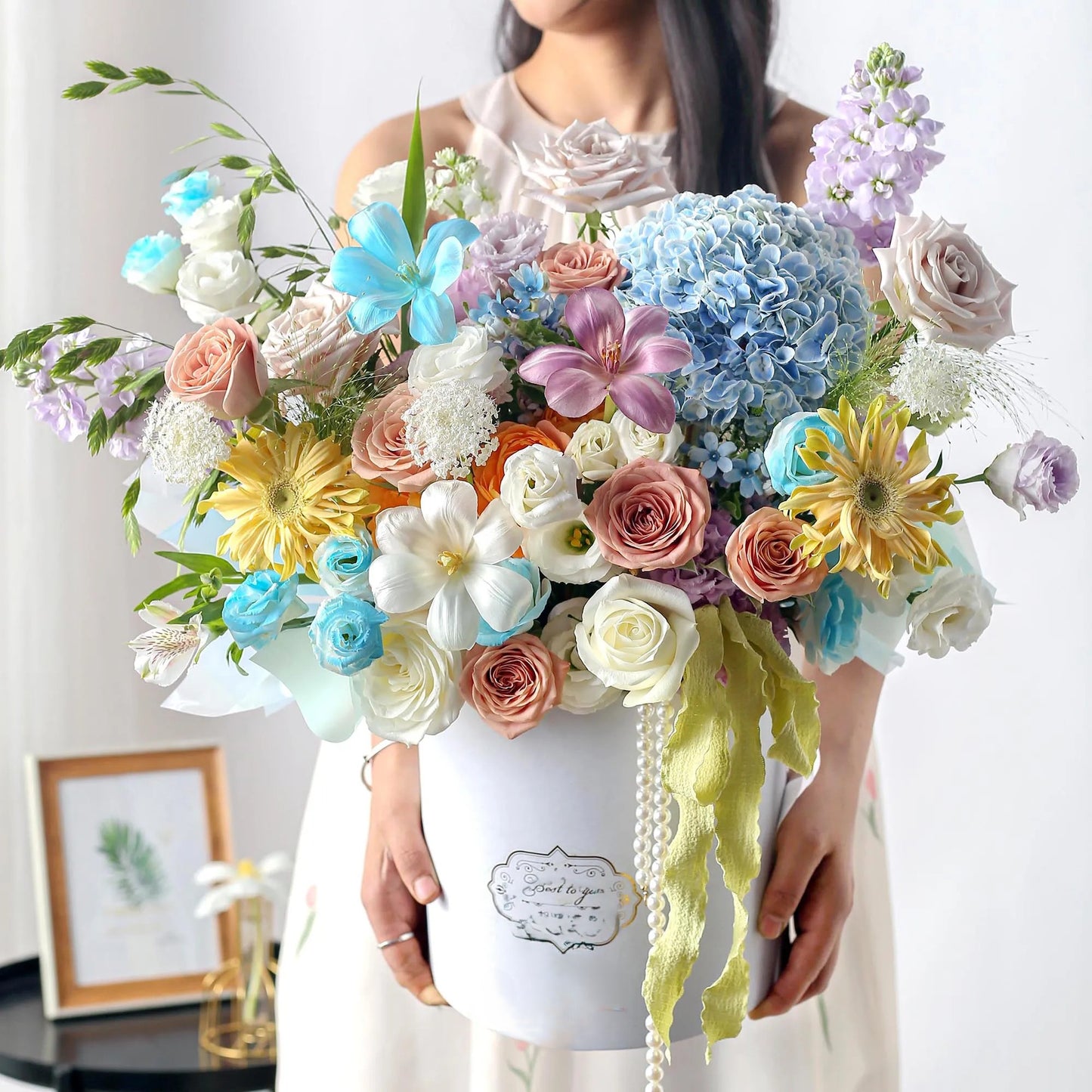 【美好時光】卡布奇諾繡球鬱金香混搭鮮花桶