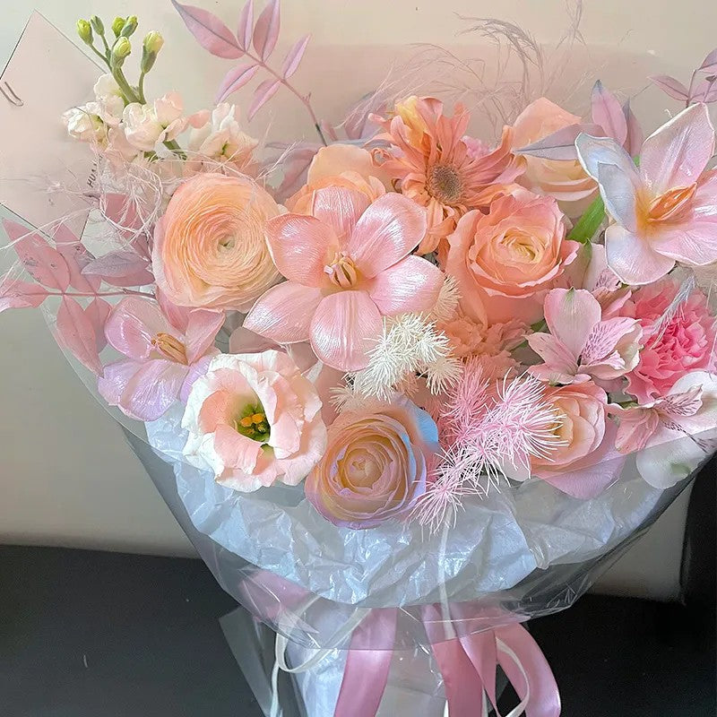 【玲瓏】粉玫瑰鬱金香混搭鮮花束