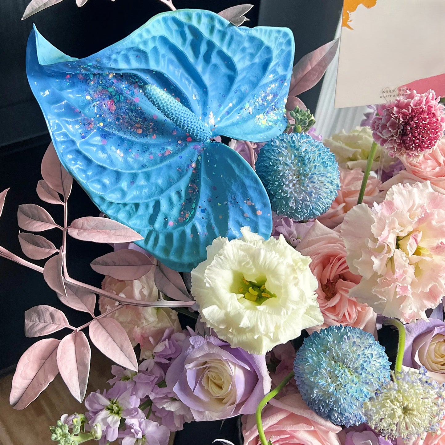 【閃爍】粉荔枝玫瑰混搭鮮花桶