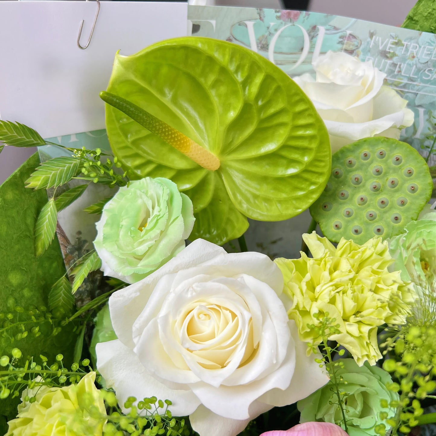 【清水芙蓉】荷花蓮蓬白玫瑰綠掌混搭鮮花束