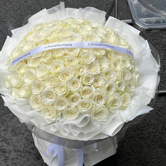 99朵白玫瑰鮮花束|White Rose Fresh Bouquet