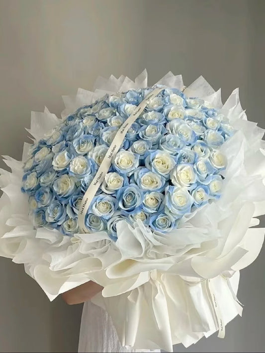 99枝碎冰藍玫瑰鮮花束|Crushed Ice Blue Rose Fresh Bouquet