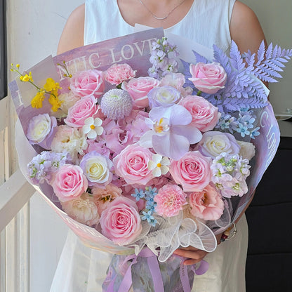 【暮霞】粉雪山繡球桔梗混搭鮮花束