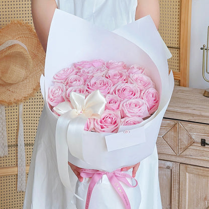 【戀愛物語】粉雪山玫瑰鮮花束
