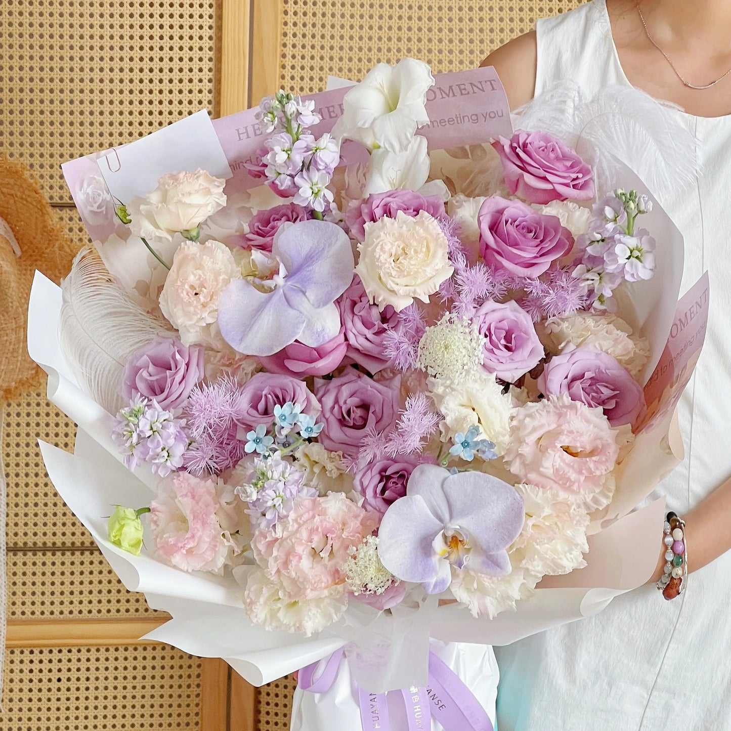 【霧堂花海】紫玫瑰桔梗蝴蝶蘭混搭鮮花束