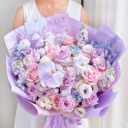 【柔軟時光】紫玫瑰粉玫瑰桔梗混搭鮮花束