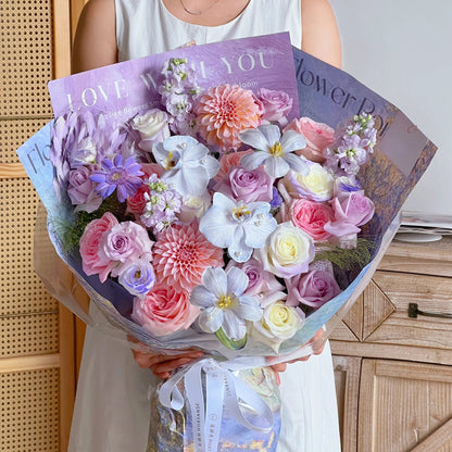 【雲端絮語】奶油桃子粉荔枝鬱金香混搭鮮花束