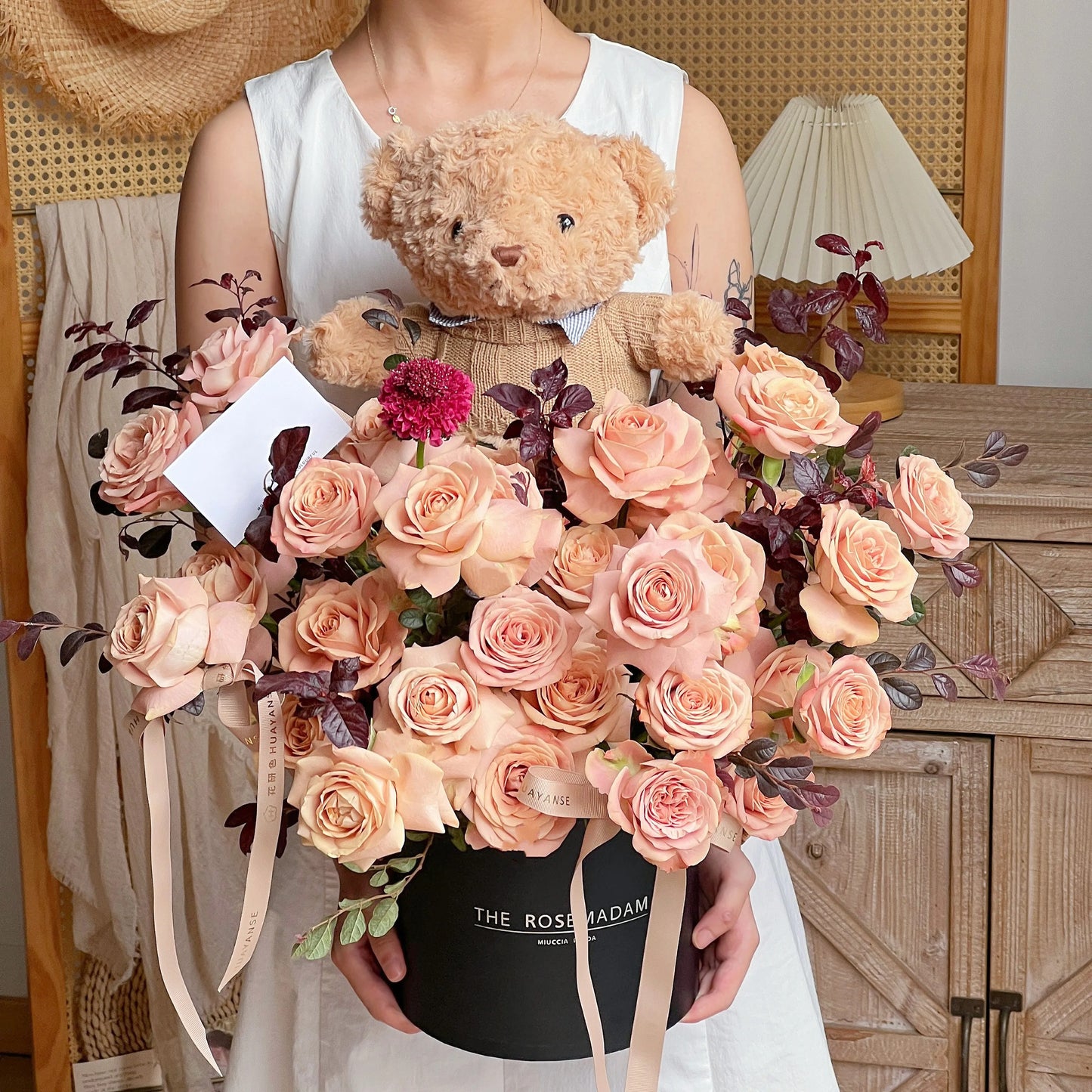 【暖熊花遇】熊仔卡布奇諾混搭鮮花桶