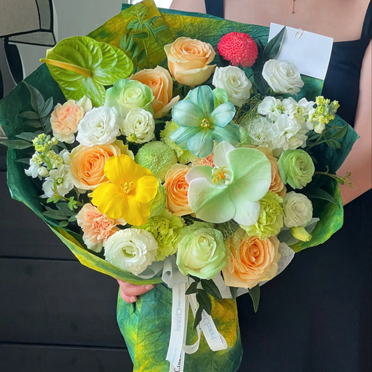 【微光亦然】香檳玫瑰鬱金香混搭鮮花束