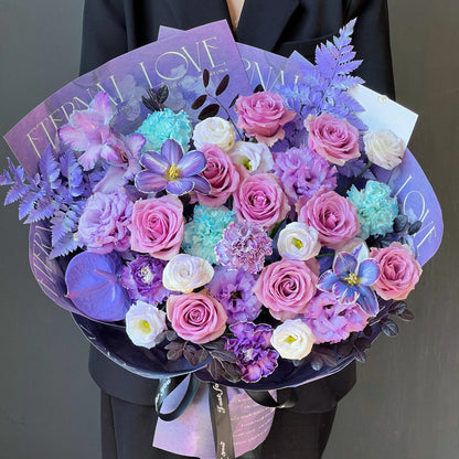 【漫卷云舒】紫玫瑰鬱金香混搭鮮花束