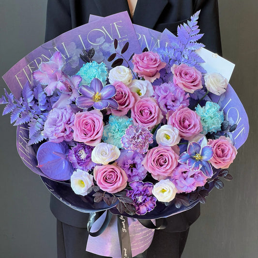 【漫卷云舒】紫玫瑰鬱金香混搭鮮花束