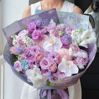 【迷霧花海】紫玫瑰桔梗蝴蝶蘭混搭鮮花束