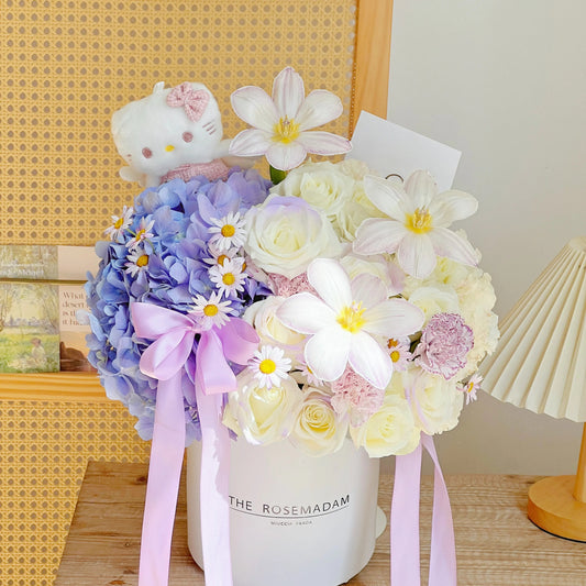 【憩花房】白玫瑰繡球鬱金香混搭鮮花桶