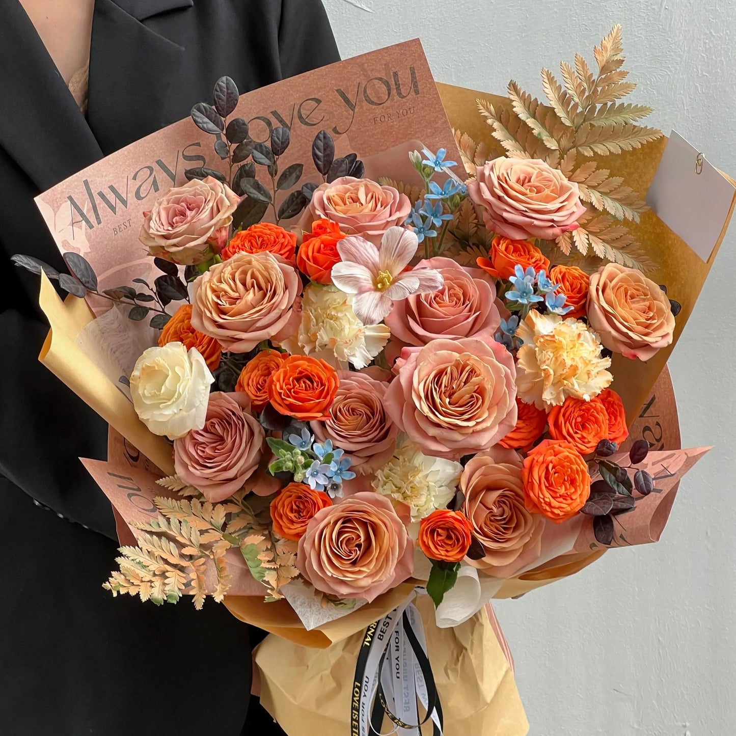 【焦糖布丁】卡布奇諾玫瑰鬱金香混搭鮮花束