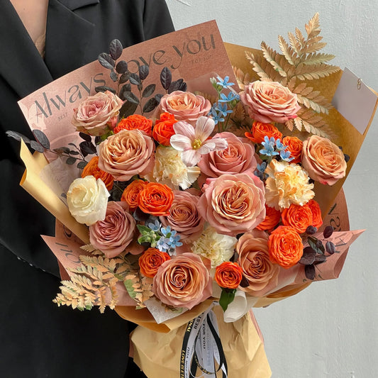 【焦糖布丁】卡布奇諾玫瑰鬱金香混搭鮮花束