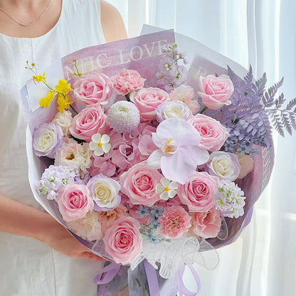 【暮霞】粉雪山繡球桔梗混搭鮮花束