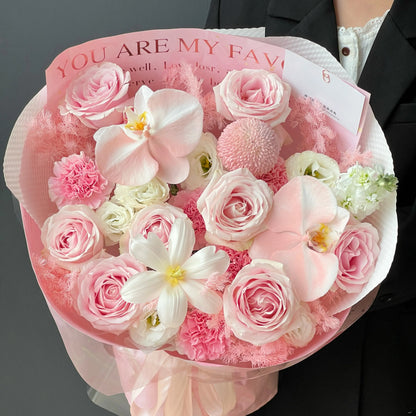 【花嶼】粉雪山康乃馨鬱金香混搭鮮花束