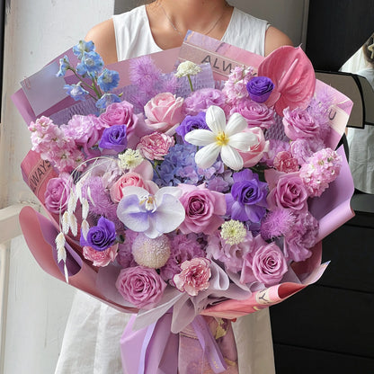 【紫霧】紫玫瑰繡球鬱金香混搭鮮花束