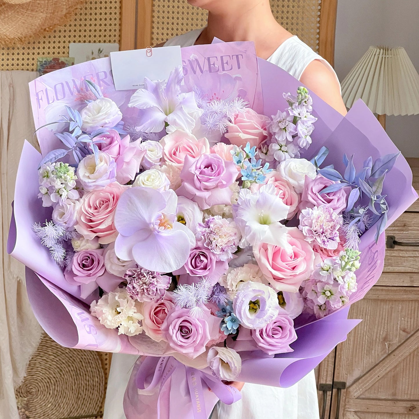 【柔軟時光】紫玫瑰粉玫瑰桔梗混搭鮮花束
