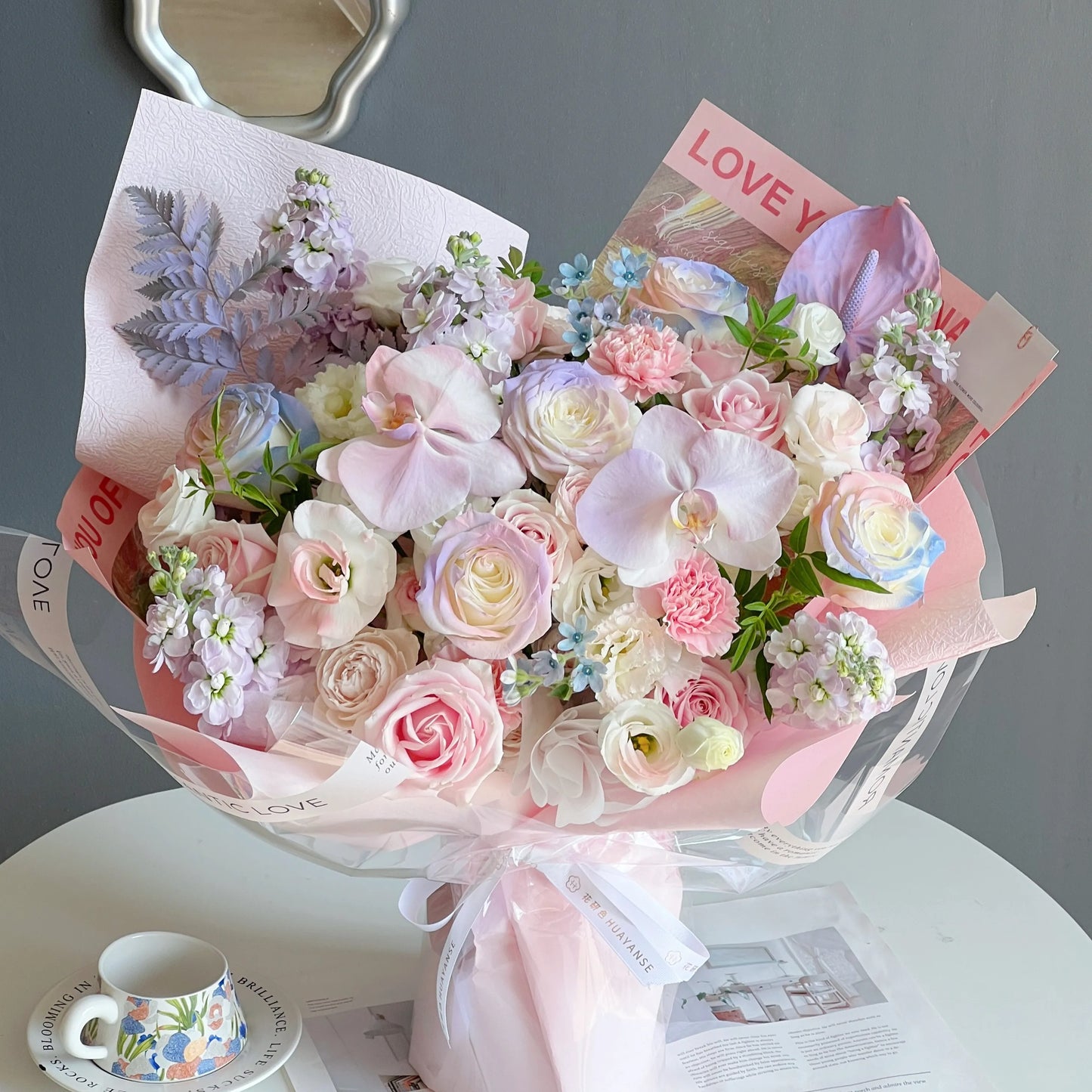 【沉淪浪漫】粉雪山魚姬蝴蝶蘭混搭鮮花束