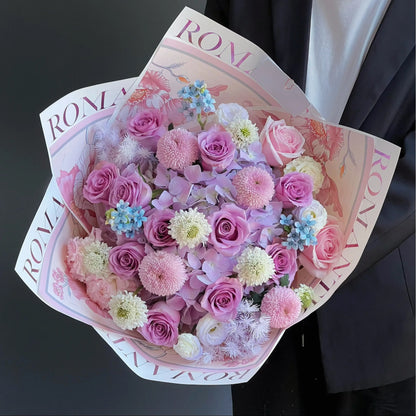 【幸運星】紫玫瑰乒乓菊混搭鮮花束