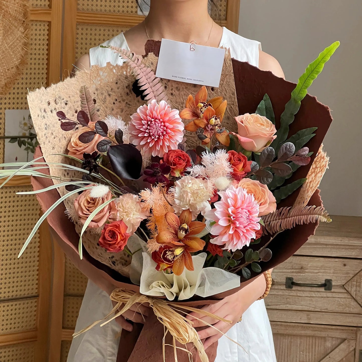 【暖秋絮語】奶油桃子卡布奇諾馬蹄蓮混搭鮮花束