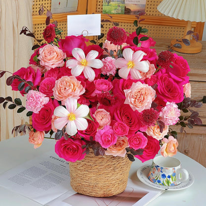 【玫粉花簇】弗洛伊德鬱金香混搭鮮花桶