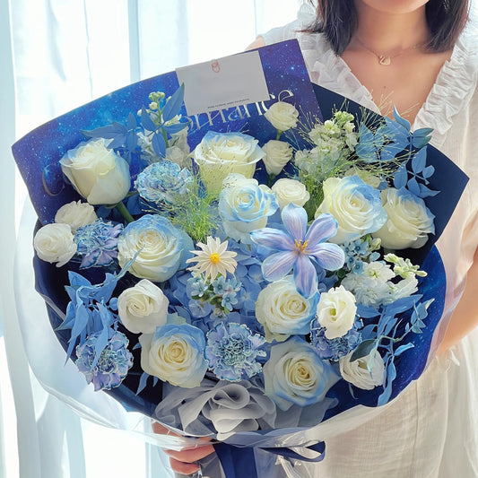 【深海絮語】碎冰藍繡球鬱金香混搭鮮花束