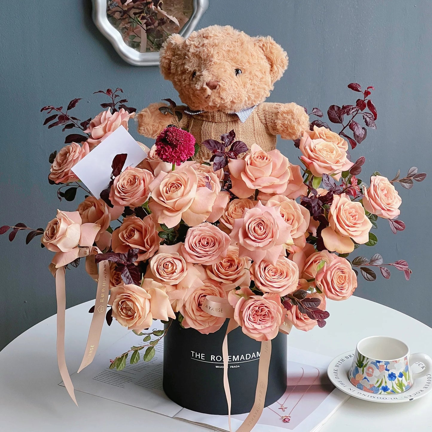 【暖熊花遇】熊仔卡布奇諾混搭鮮花桶