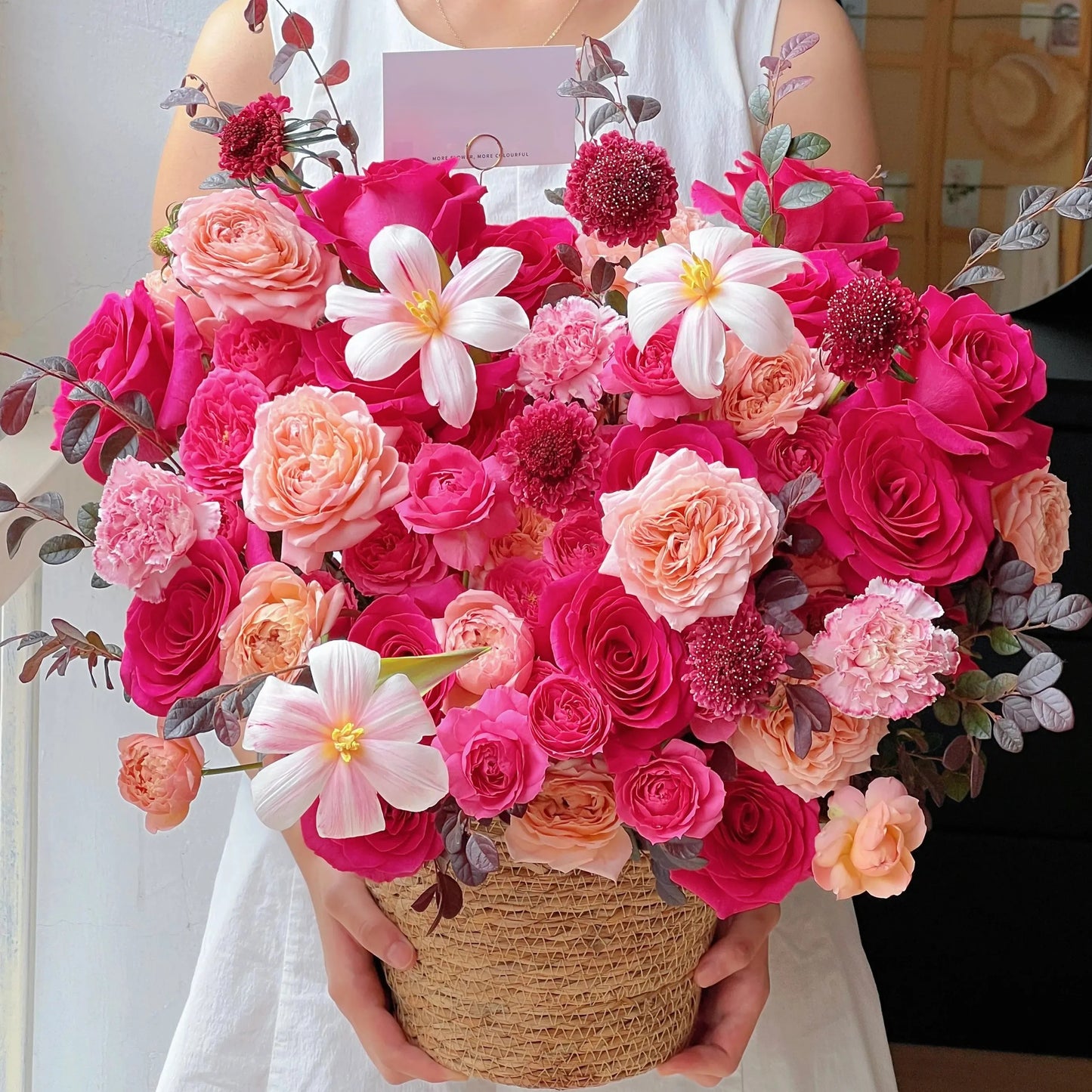 【玫粉花簇】弗洛伊德鬱金香混搭鮮花桶