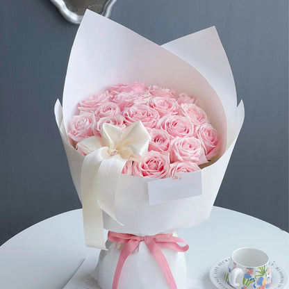 【戀愛物語】粉雪山玫瑰鮮花束