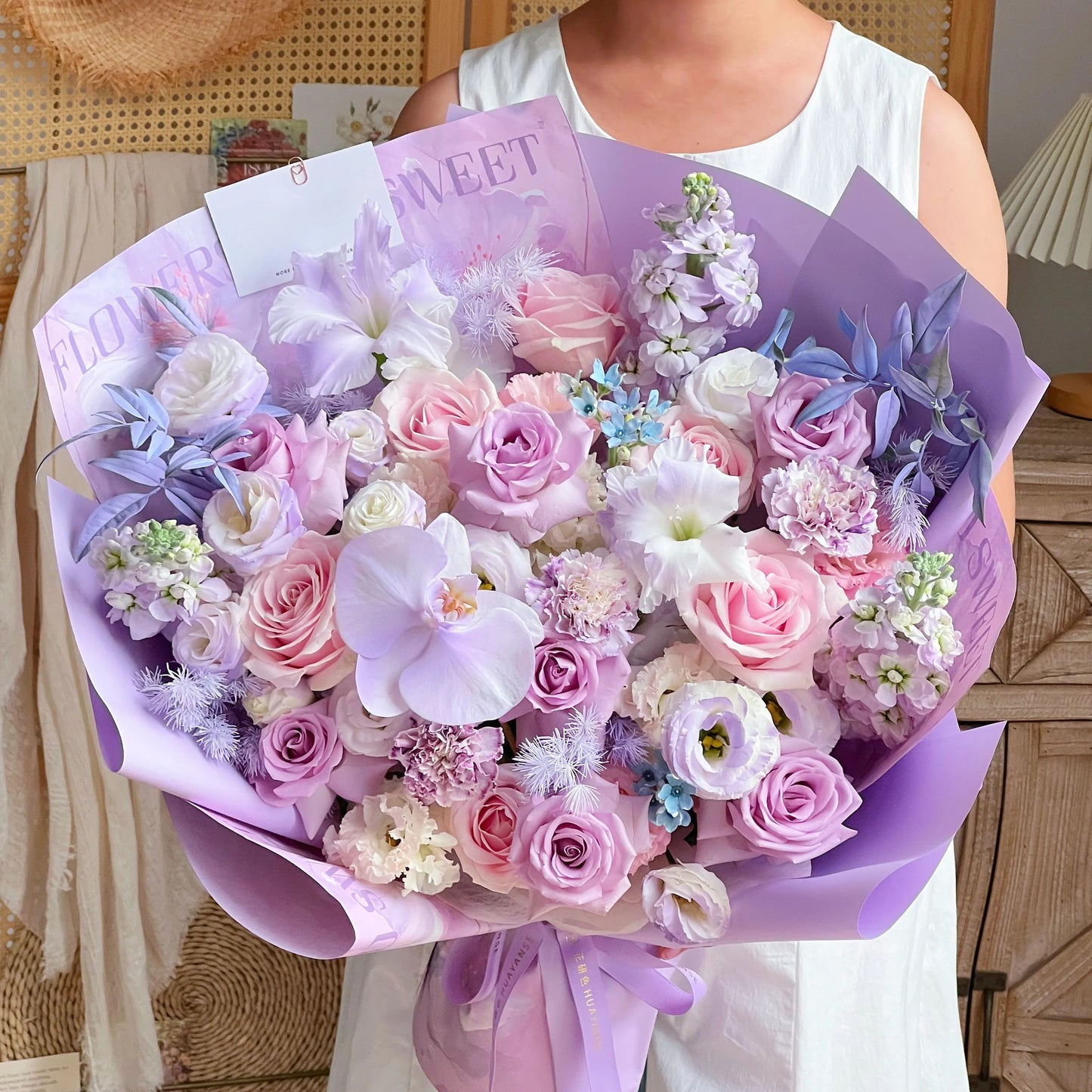 【柔軟時光】紫玫瑰粉玫瑰桔梗混搭鮮花束