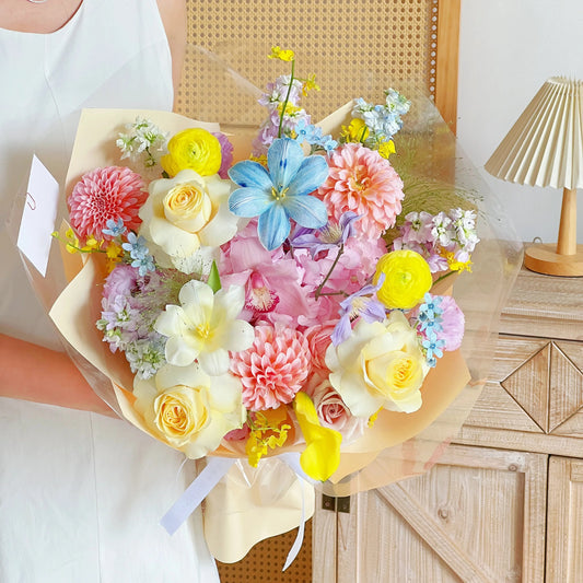 【悅心交響】奶油桃子鬱金香奶油杯混搭多巴胺鮮花束