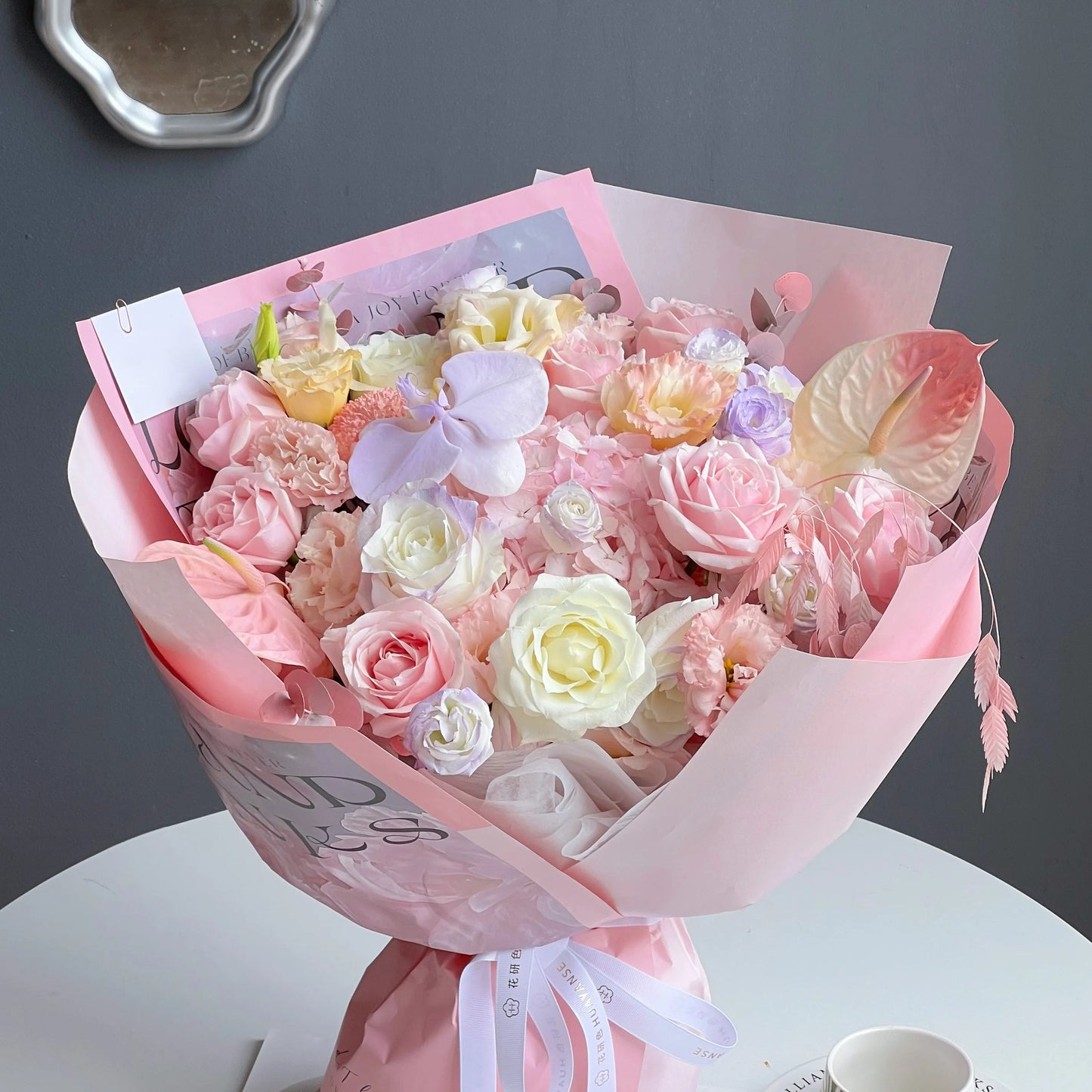 【韶光與你】粉雪山繡球白玫瑰混搭鮮花束