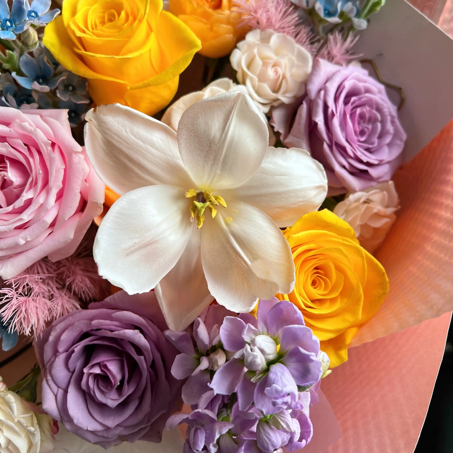 【漫花追蝶】粉玫瑰鬱金香混搭鮮花束