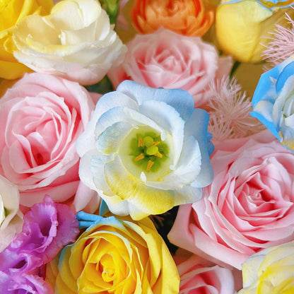 【向暖傾心】粉玫瑰黃橙玫瑰桔梗混搭鮮花束