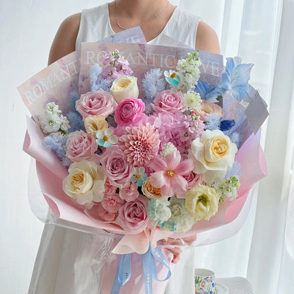 【雲端芭蕾】奶油桃子粉雪山奶油杯混搭鮮花束