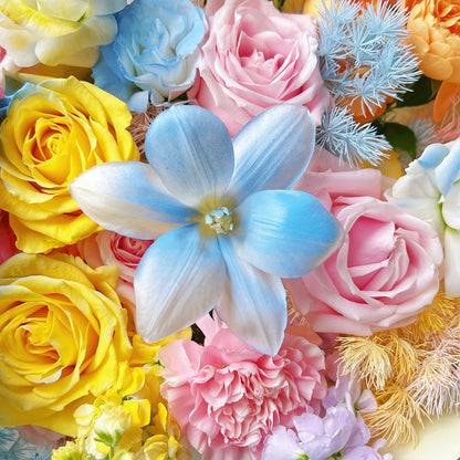 【向暖傾心】粉玫瑰黃橙玫瑰桔梗混搭鮮花束
