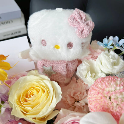 【Hello Kitty】粉雪山奶油杯蝴蝶蘭混搭鮮花桶